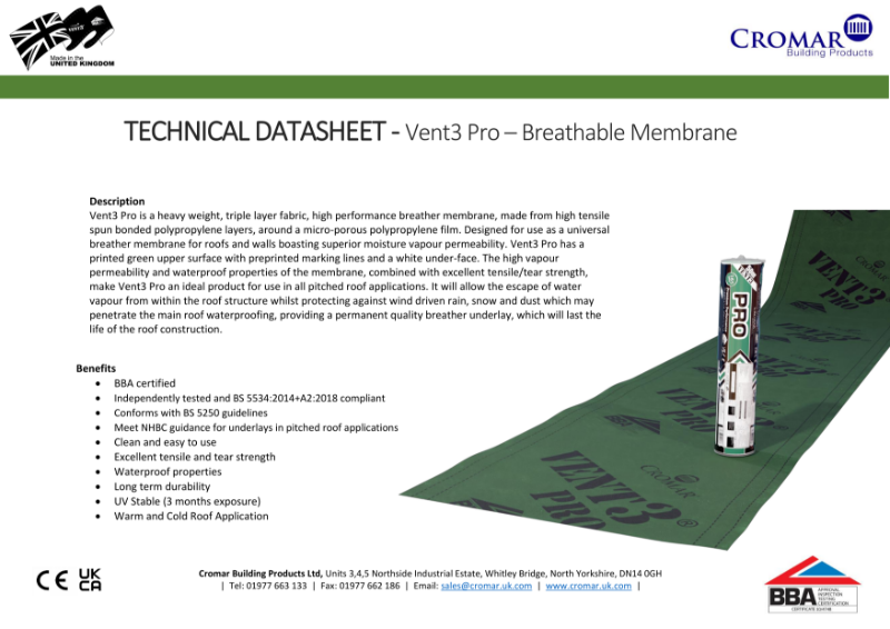 Vent3 Pro Breather Membrane Datasheet