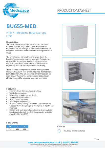BU655-MED - HTM71 Medicine Base Storage
Unit