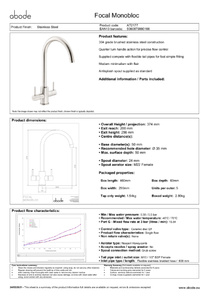 Focal Monobloc, Stainless Steel - Consumer Specification