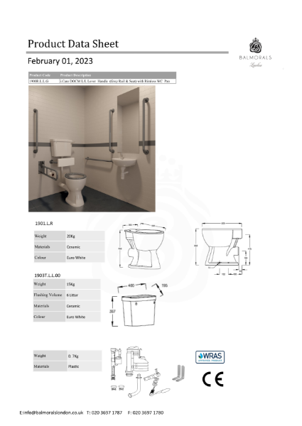 i.Care DOCM L/L Lever Handle (Grey Rail & Seat) with Rimless WC Pan