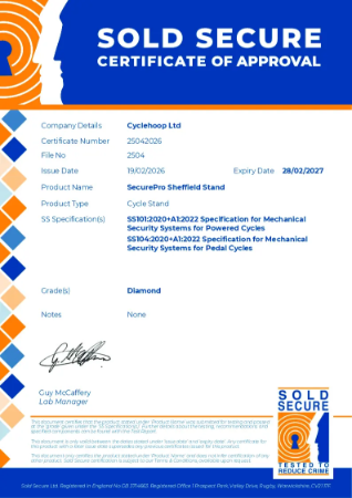 Sold Secure SecurePro Sheffield Stand Pedal and Powered Cycle Diamond