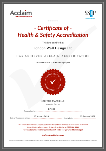 London Wall Design Limited - SSIP Acclaim 2023-2024