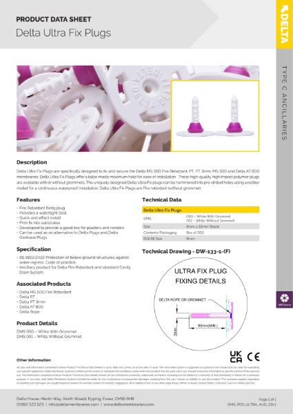 Delta Ultra Fix Fixing Plug Product Data Sheet