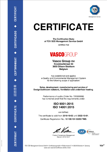 Vasco Group ISO Certificate 9001 - 14001