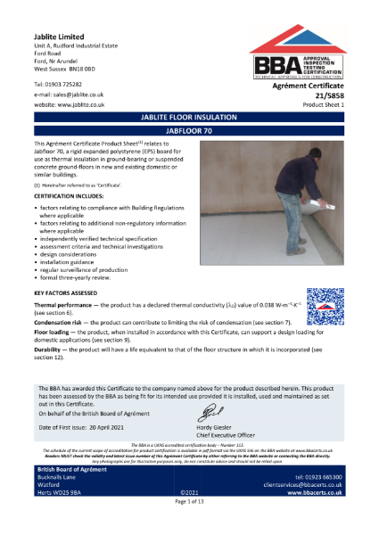 BBA Certificate - Jabfloor 70