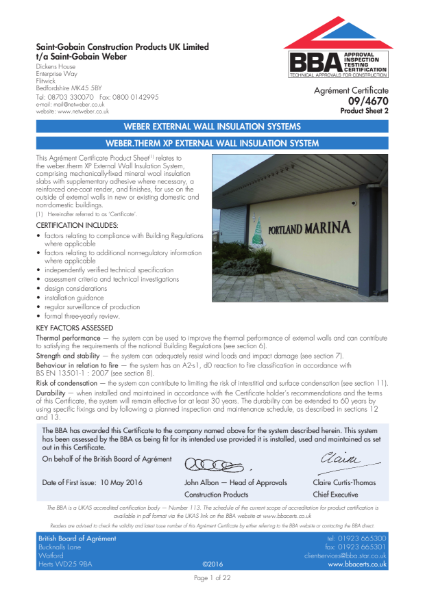 09/4670 Weber.Therm XP External Wall Insulation System (Product Sheet 2)