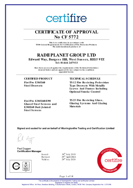 Certifire CF5772 Certificate of Approval - E Systems - Radii Planet Group
