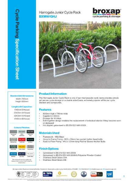 Harrogate Junior Cycle Rack Specification Sheet
