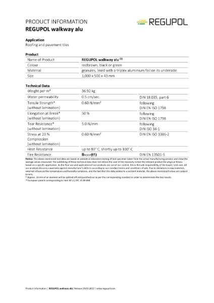 Regupol Walkway Aluminium 43 mm Data Sheet