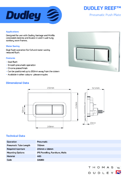 Reef Dualflush Push Plate - Chrome