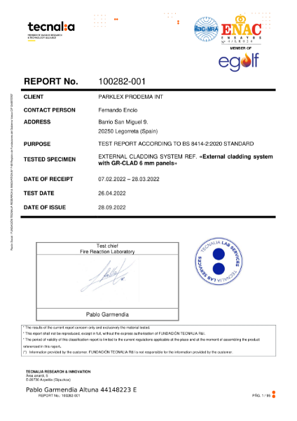 TEST REPORT ACCORDING TO BS 8414-2:2020 STANDARD