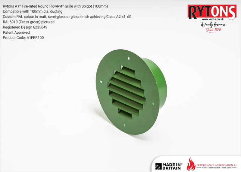 Rytons A1® Fire-rated Round FlowRyt® Grilles with Spigots