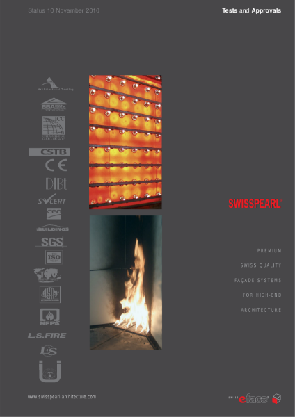 Swisspearl Test and Approvals 2010