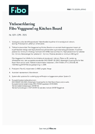 Fibo Veggpanel og Kitchen Board Ytelseserklaering