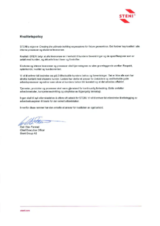 Kvalitetspolicy Steni Group