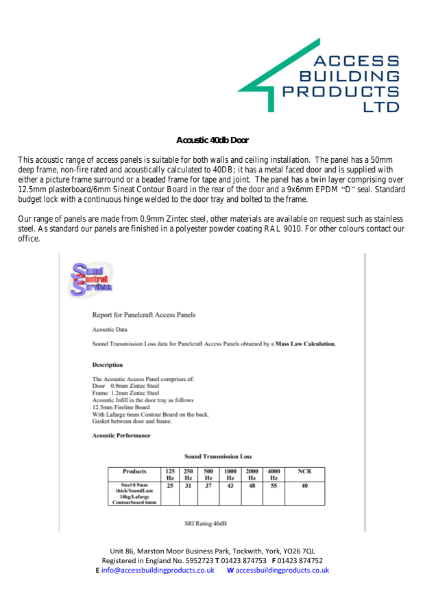 Access Panel Acoustic reduction report