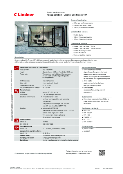 Lindner Life Freeze 137 - Data sheet