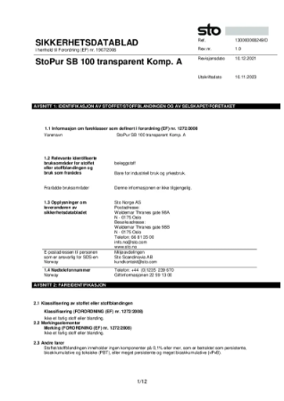 Sikkerhetsdatablad - StoPur_SB_100_transparent_Komp_A_0221_NO_01_00