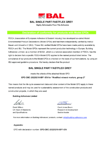 Environmental Product Declaration - BAL Single Part Fast Flex Grey