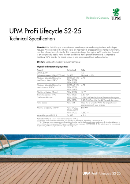 UPM ProFi Lifecycle S2-25 Technical Specification