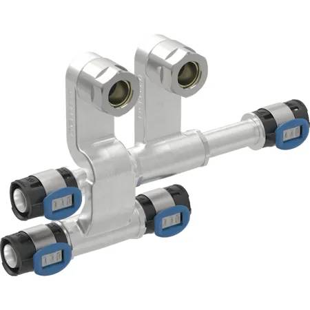 Geberit Flowfit Set Of Connector T-Pieces For Inlet And Return Flow, With Union Connector For Euro Cone