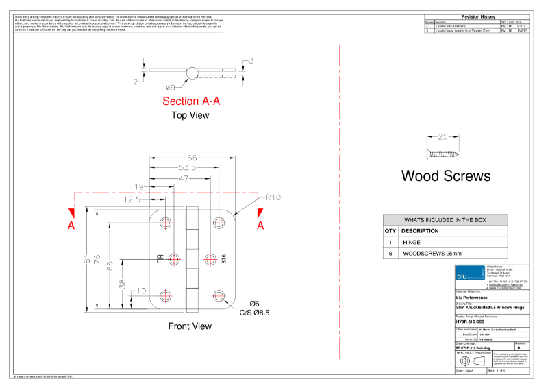 BLU™ - HY3 Slim Knuckle Window Hinge CAD