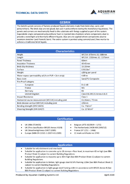Gebrik Technical Data Sheets