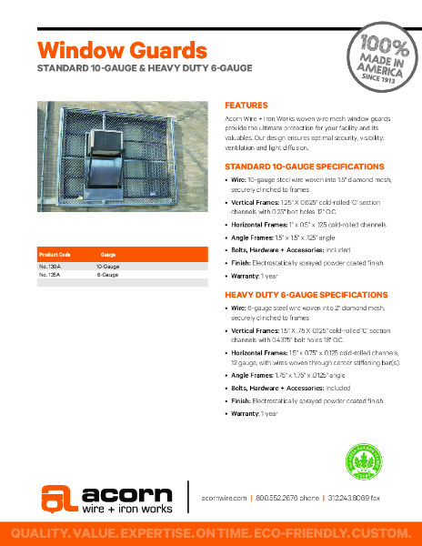 Product Data Sheet - Acorn wire window guards
