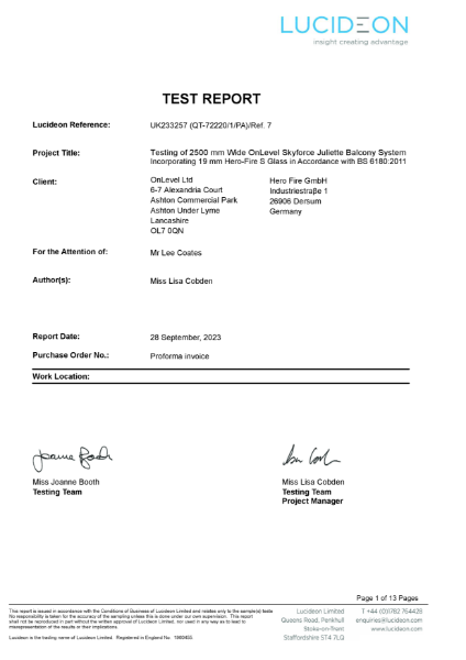 LUCIDEON SKYFORCE 2500mm FLAMELESS Test Report