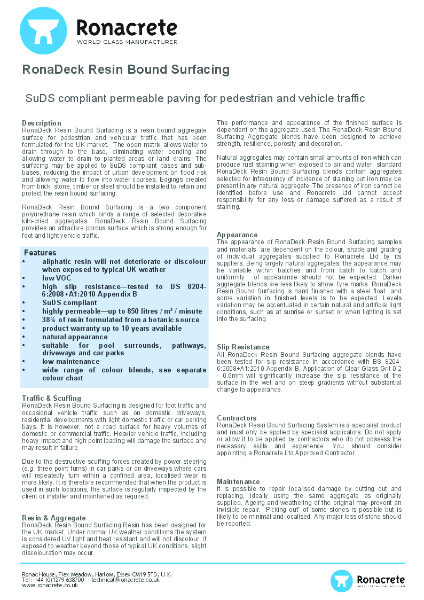 RonaDeck Resin Bound Surfacing TDS