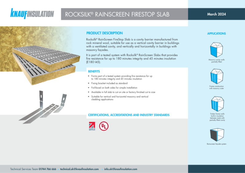 Knauf Insulation Rocksilk® RainScreen FireStop Slab - Product Datasheet