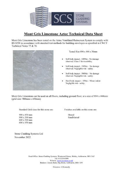 Mount Gris Limestone Technical Data Sheet