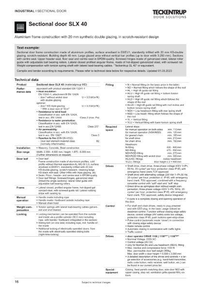 Sectional Door "Type SLX 40" (Technical Data)