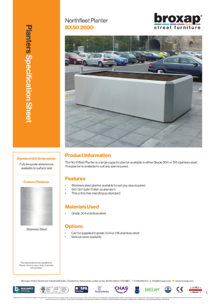 Northfleet Stainless Steel Planter Specification Sheet