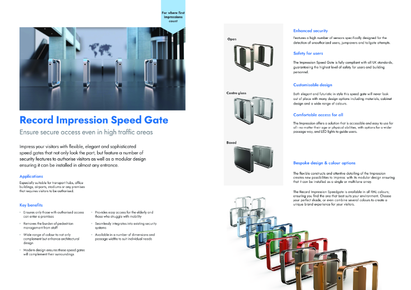 Record Impression Speed Gate Datasheet