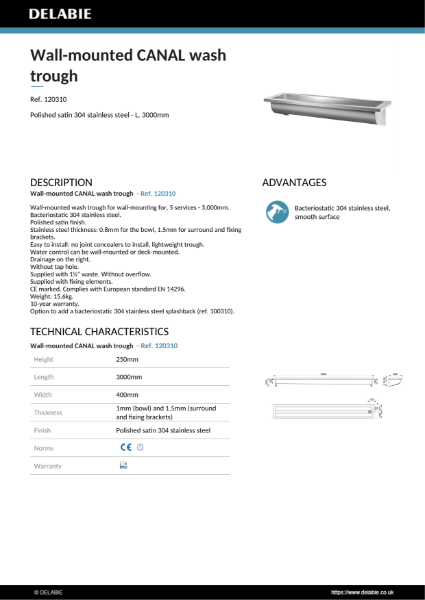 CANAL Trough L. 3,000mm Data Sheet - 120310