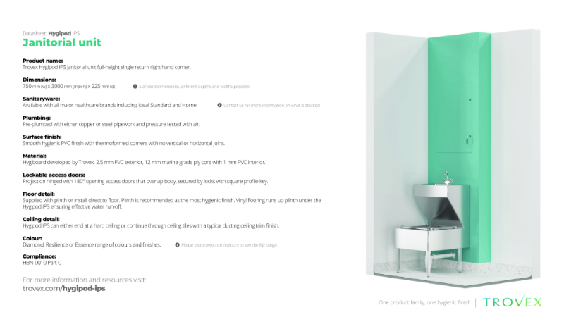 Hygipod Janitorial Left Corner – Product Data Sheet