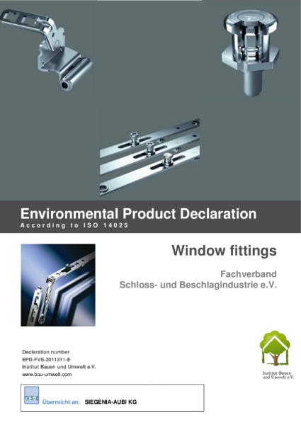 Environmental Product declaration ISO 14025 window fittings