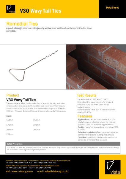 V30 Wavy Tail Ties Data Sheet