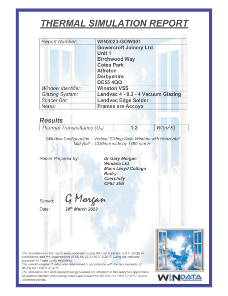 Winston Heritage Sliding Sash U-Value Simulation Report