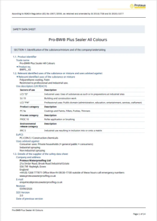 Safety Data Sheet - Pro-BW® Plus Sealer