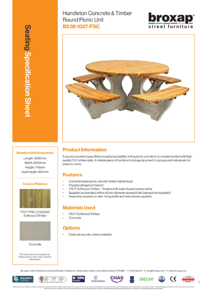 Hundleton Picnic Unit Specification Sheet