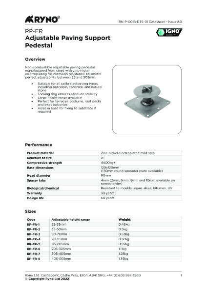 RP-FR Paving Pedestal - Datasheet