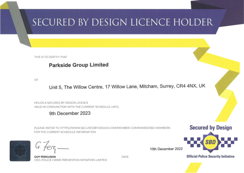 Secured by Design Certificate