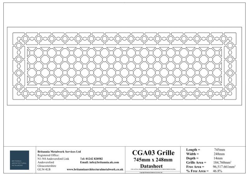 CGA03 745 x 248 Grille Datasheet