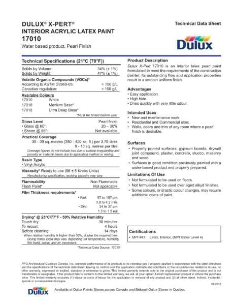 Dulux® X-Pert® Interior Acrylic Latex Paint 17010