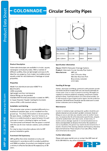 Colonnade Circular Security Pipe Data Sheet