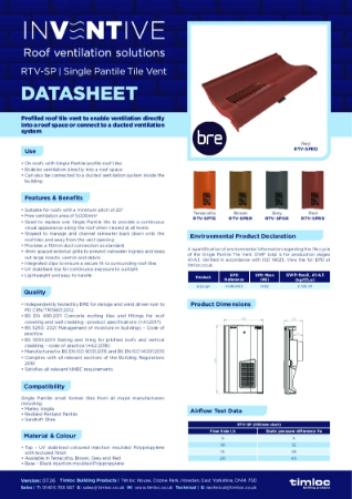 Single Pantile Roof Tile Vent Datasheet