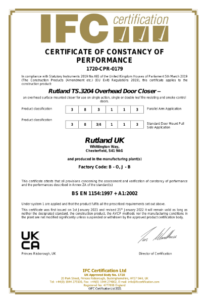 TS.3204 - BS EN 1154 - UKCA - Certificate of Constancy of Performance - IFC