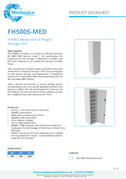 FH5005-MED - HTM63 Medicine Full Height Storage Unit